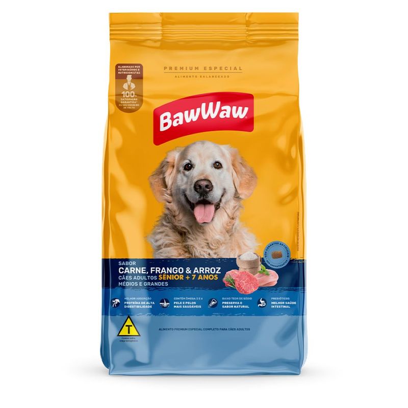 Alimento Cão Baw Waw Adulto Senior M-G Carn-Fgo-Arroz 2,4Kg (7899306042974)