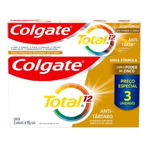 Creme Dental Colgate Total 12 90g Com 3 Anti Tártaro