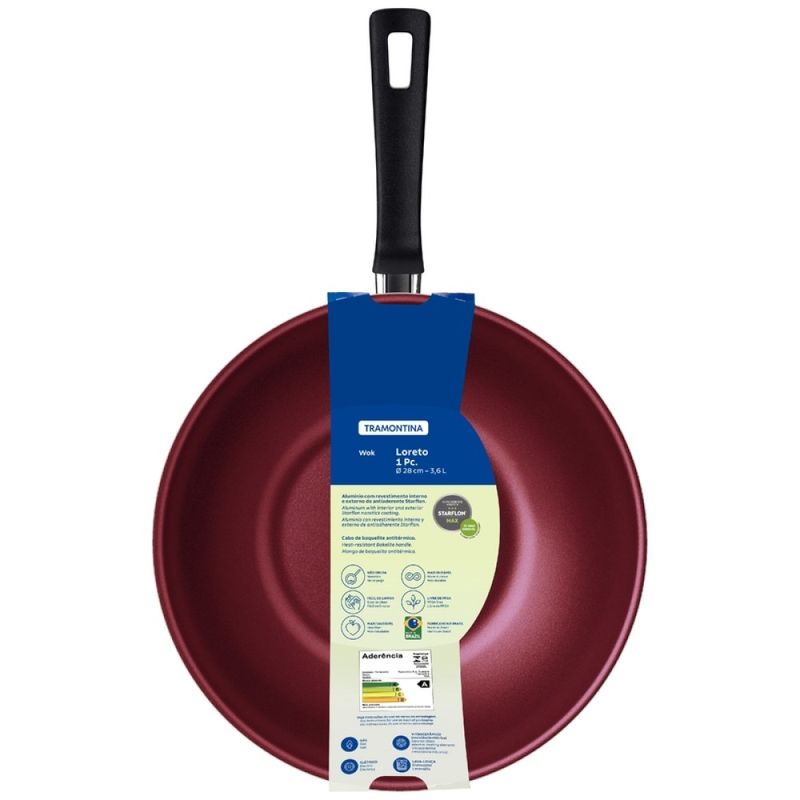 Panela Antiad Tramontina Loreto Sem Tampa Preta-Vermelha 28cm (7891112326194)