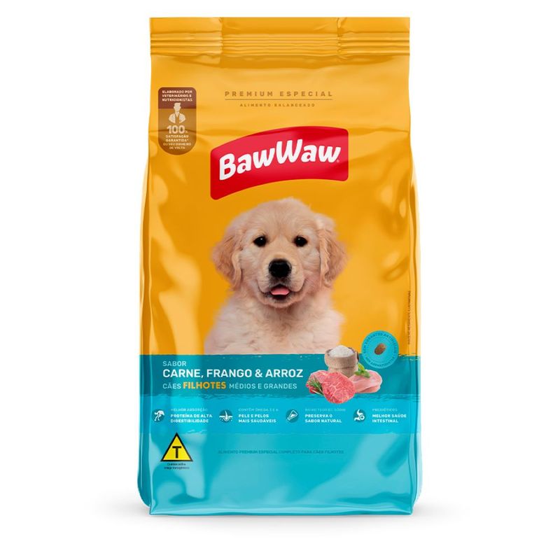 Alimento Cão Baw Waw 2,4Kg Filhotes Médios e Grandes Carne,Frango e Arroz (7899306042905)