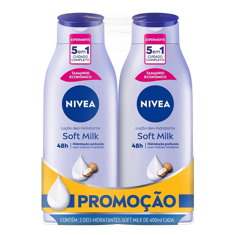 Loção Hidratante Nivea Soft Milk 400ml Com 2 Unidades (4006000046686)