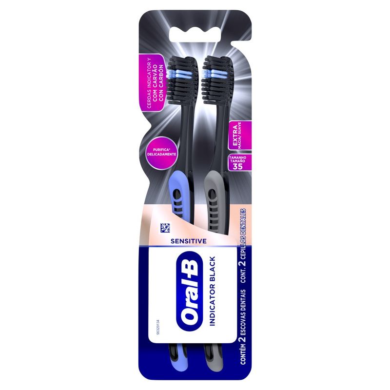 Escova Dental Oral B Indicator Black Carvão Com 2 Unidades (7500435204415)