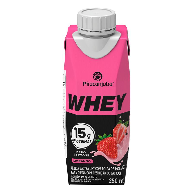 Bebida Láctea 15g Whey Piracanjuba sem Lactose Morango 250ml (7898215157847)