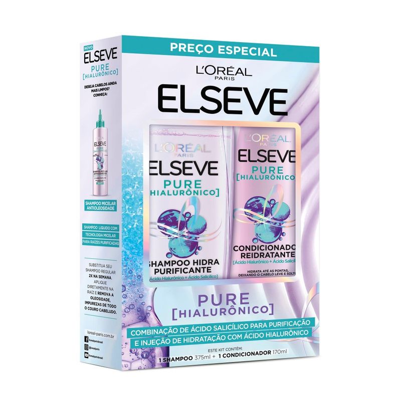 Shampoo 375ml Condicionador 170ml Elseve Pure Hialurônico (7908615017211)