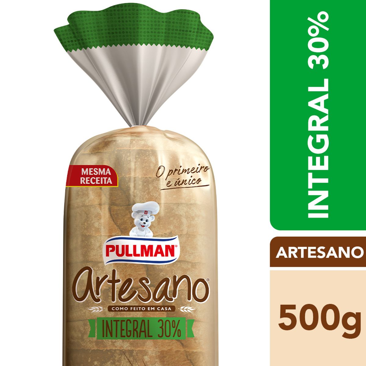 Pão de forma artesanal integral Pullman 500g
