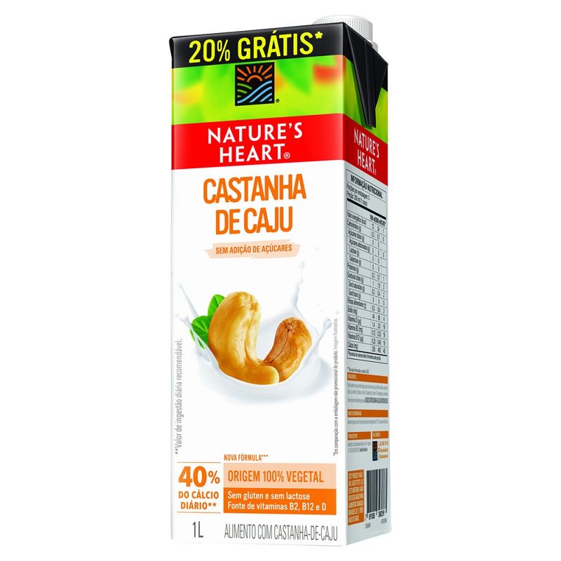 Bebida Natures Heart 1l Castanha De Caju 20 Grátis Supermercado