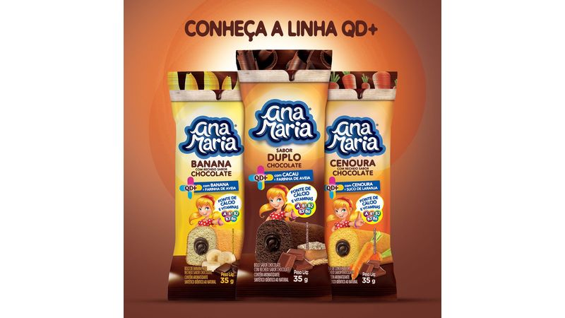 Ana Maria - Embalagem Especial QD+ Duplo Chocolate: bolinho de chocolate  com recheio de chocolate + farinha de aveia <3