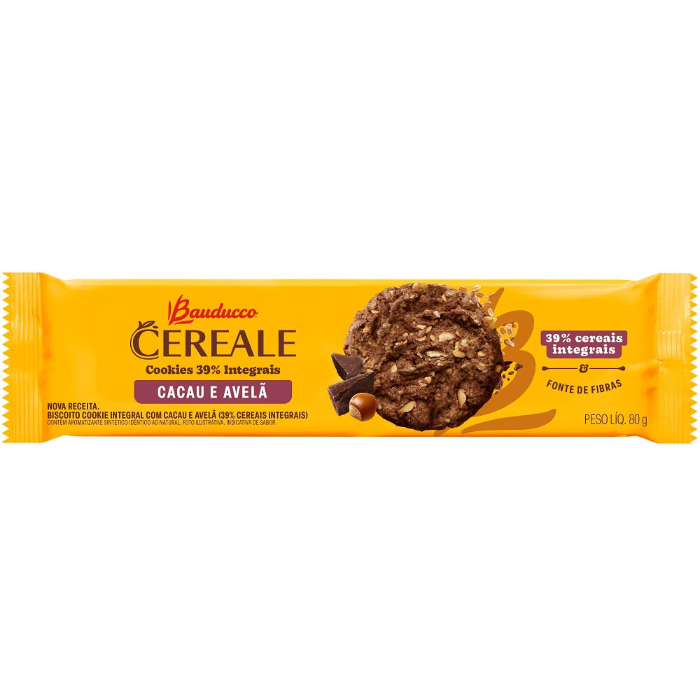 Biscoito Cookie Bauducco Cereale Integral Cacau Avelã 80g