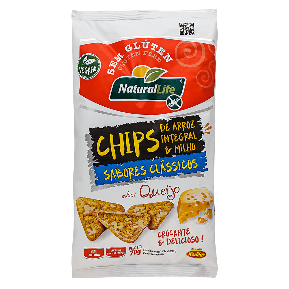 Salgadinho de Arroz Integral e Milho Natural Life 70g Sem Glúten Queijo