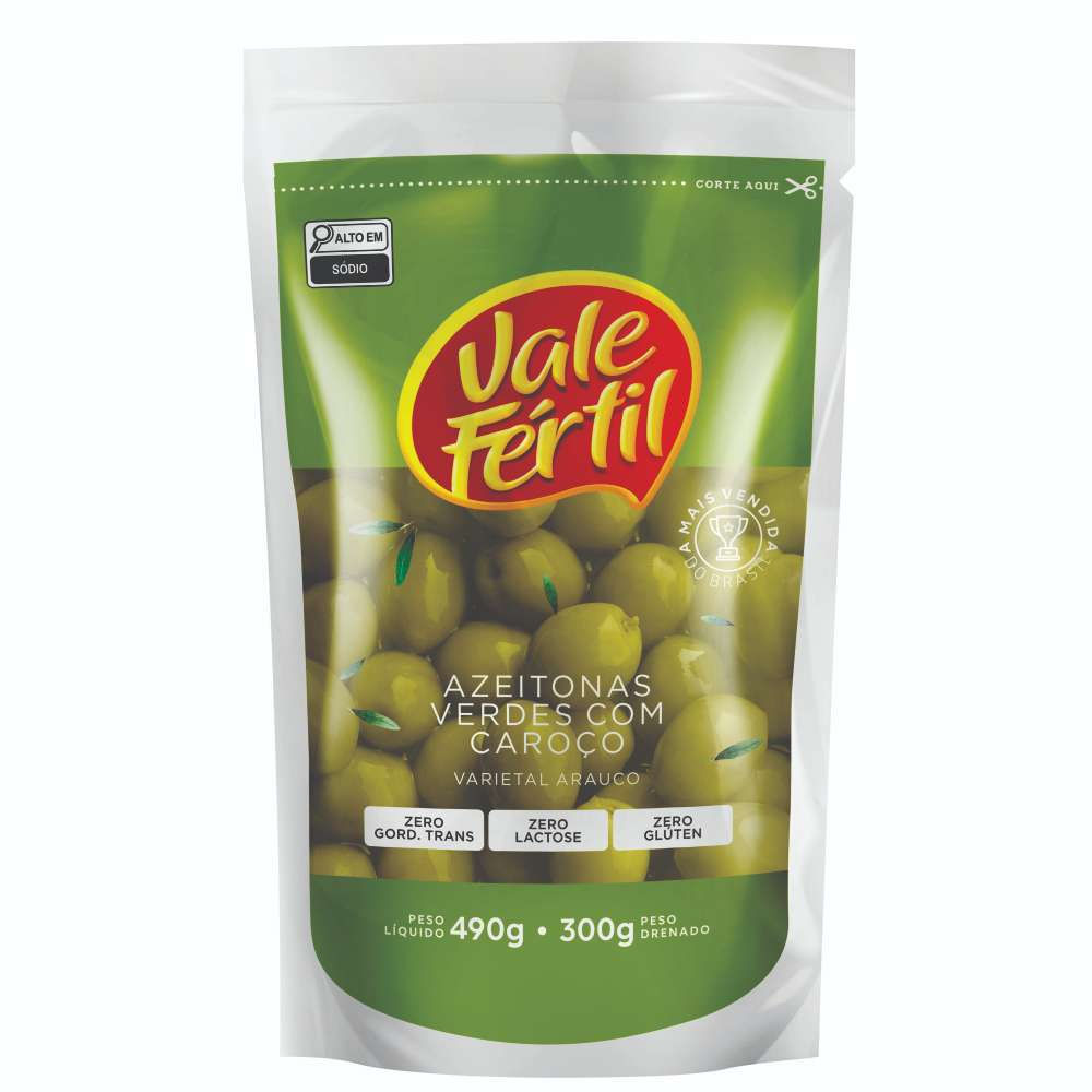 Azeitona Verde Vale Fértil Com Caroço 300g Sachê