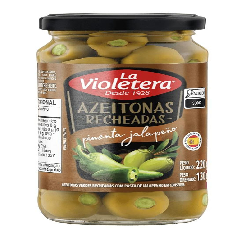 Azeitona Verde La Violetera Recheada Jalapeno 130g