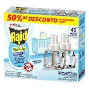 Repelente Líquido Elétrico 45 Noites Raid Family Caixa 2 Unidades 32,9ml Cada Grátis 50% de Desconto no Segundo Refil