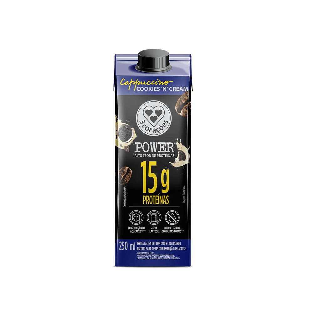 Bebida Láctea Cappuccino Power Whey 15g Cookies'n Cream 3 Corações