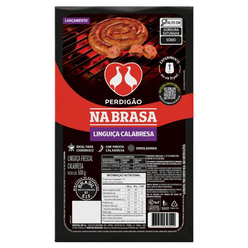 Linguiça Calabresa Perdigão Nabrasa com Pimenta 500g