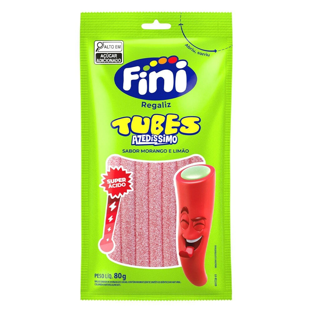 Bala Gelatina Fini Regaliz Tubes Azedíssimo 80g