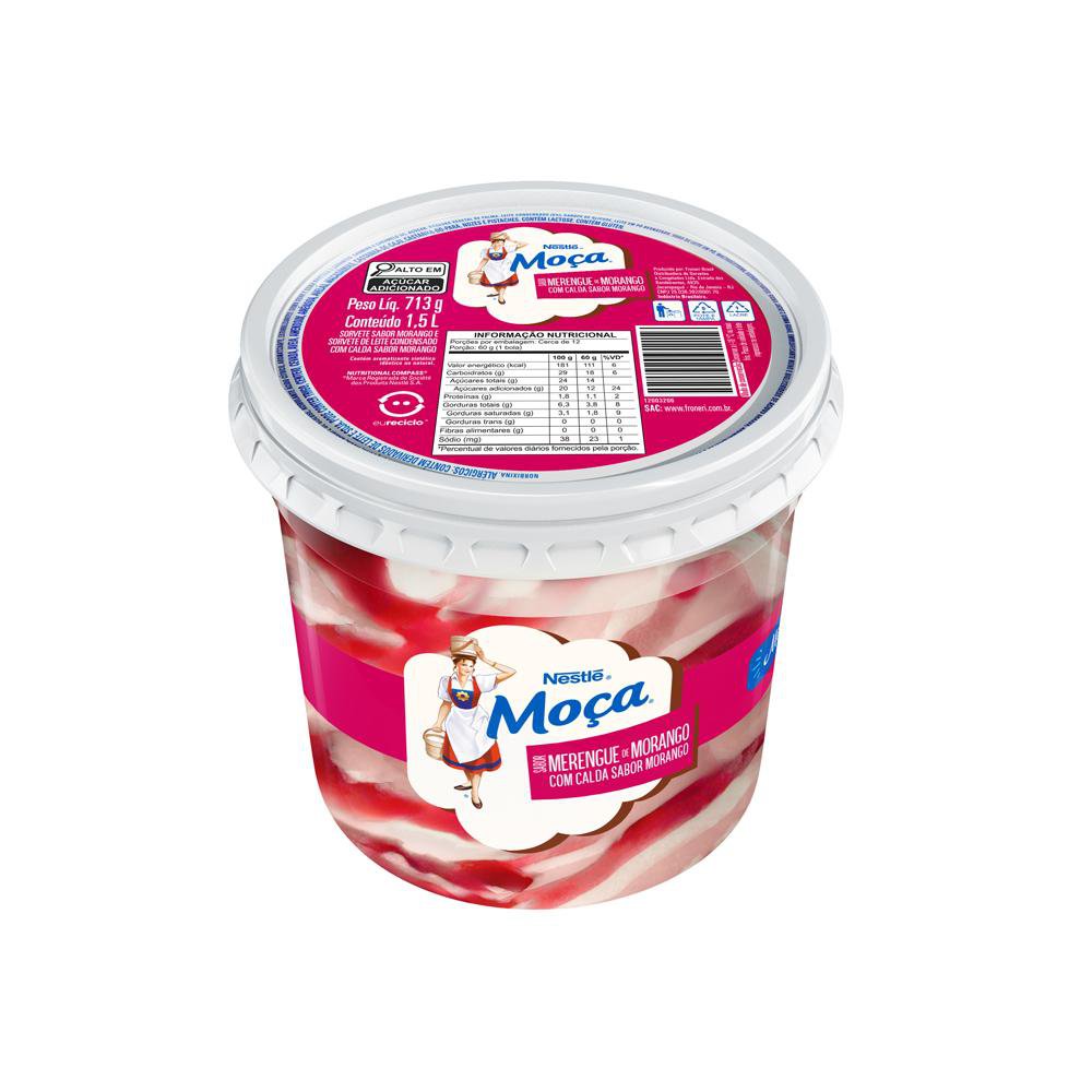 Sorvete Nestlé Moça Merengue Morango 1,5L
