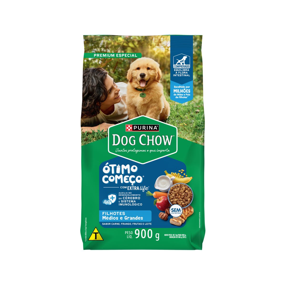 Alimento Cão Dog Chow Filhotes Médios e Grandes Carne Frango Frutas 900g