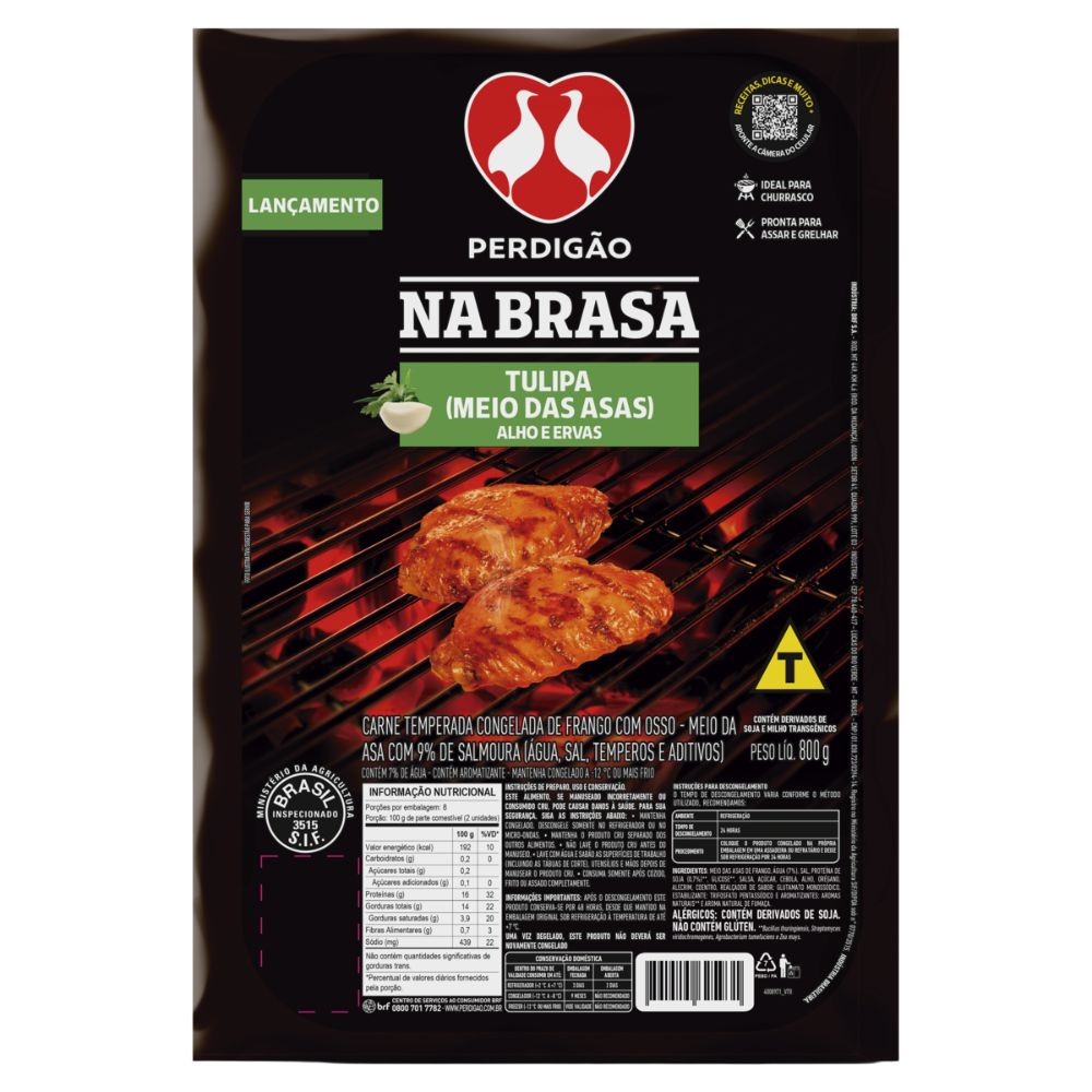 Meio da asa de frango Perdigão Na Brasa temperada congelada 800g