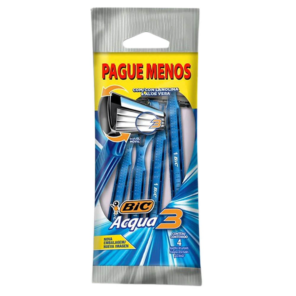Aparelho Barbear Bic Acqua 3 Com 4 Unidades Pague Menos