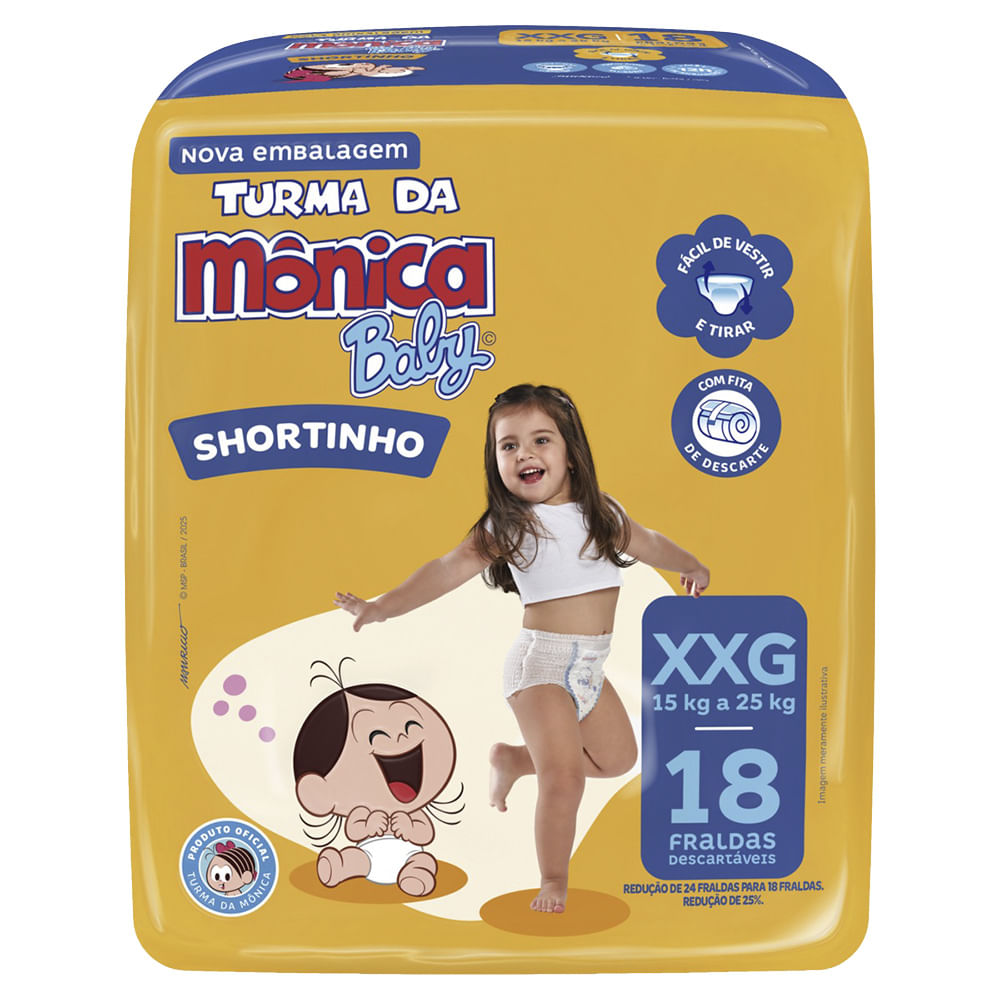 Fralda Turma da Mônica Shortinho XXG com 18 unidades