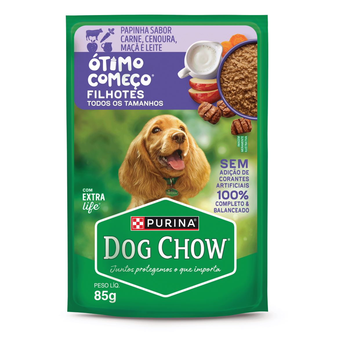 Alimento Cão Dog Chow Filhotes Carne Maçã Cenoura E Leite 85g Sachê