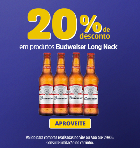 Budweiser long neck com 20% off