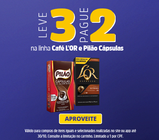 Leve 3 e Pague 2 na linha café LOR e Pilão CAPSULAS 