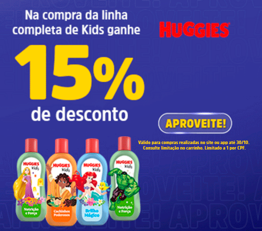 15% OFF na Linha Completa de Huggies Kids